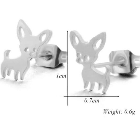 Chihuahua Small Minimalist Silver Stud Earrings - Picture 3 of 6